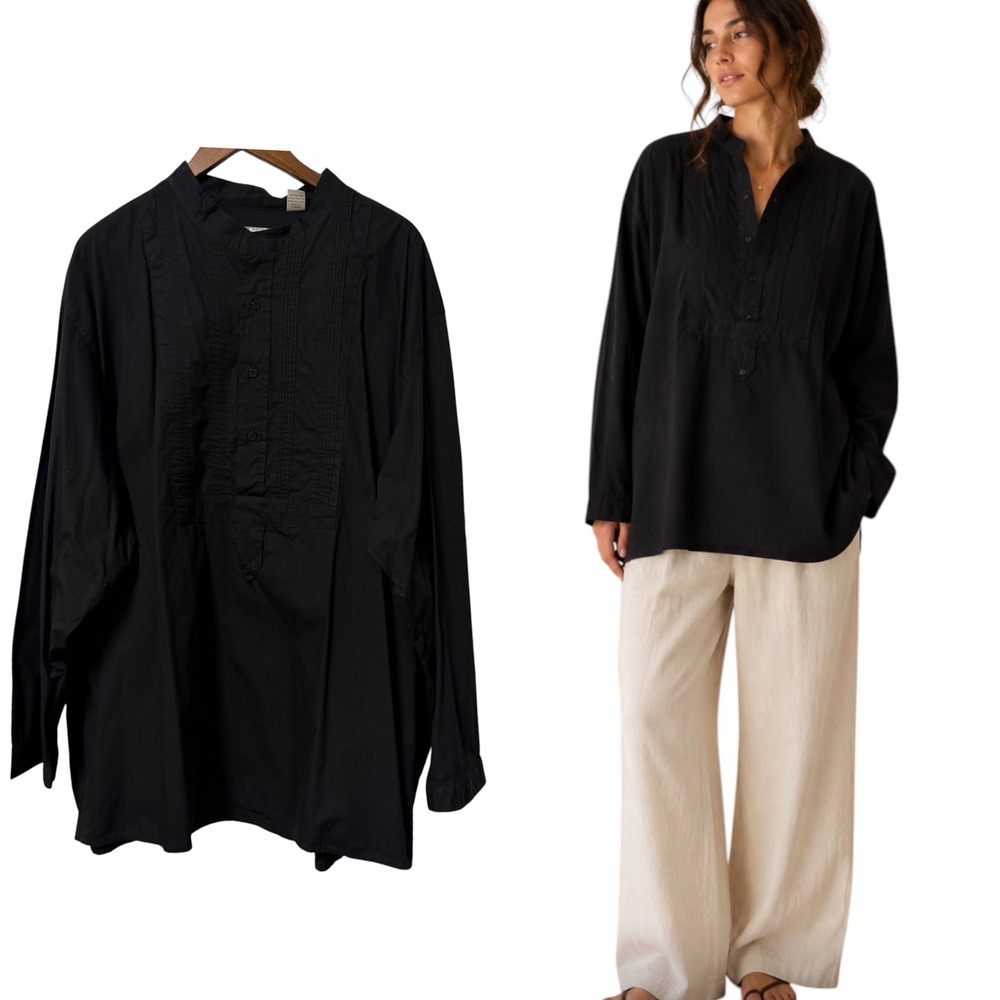 Scully Tunic Shirt Women 3X Black Boho Western Prairie Minimalist Peasant Hippie